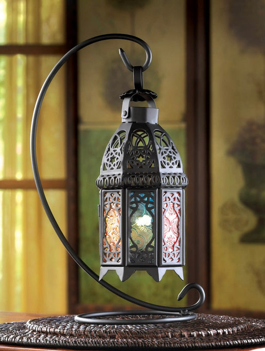 Multi-Colored Candle Lantern with Stand