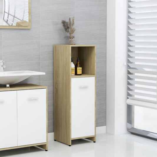 Bathroom Cabinet White and Sonoma Oak 11.8"x11.8"x37.4" Engineered Wood