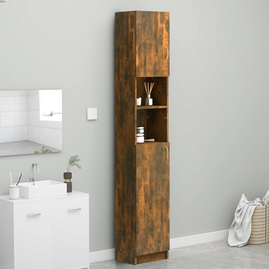 Bathroom Cabinet Smoked Oak 12.6"x10"x74.8" Engineered Wood