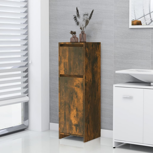 Bathroom Cabinet Smoked Oak 11.8"x11.8"x37.4" Engineered Wood