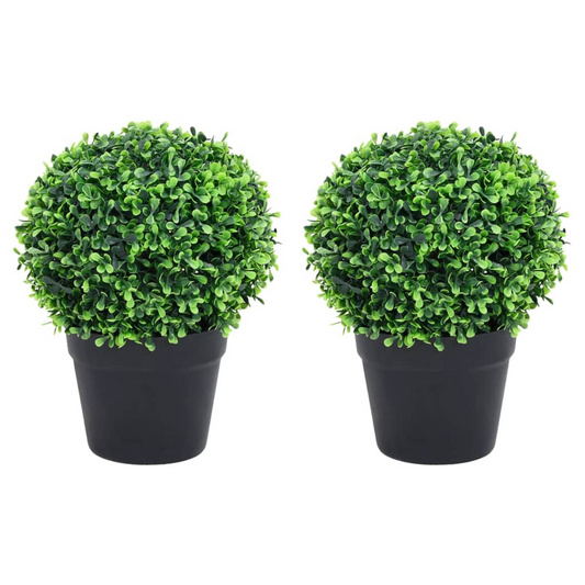 Artificial Boxwood Plants 2 pcs with Pots Ball Shaped Green 12.6"