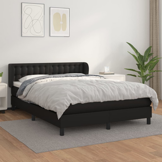 Box Spring Bed with Mattress Black Full Faux Leather