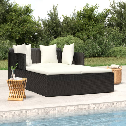 Sunbed with Cushions Black 71.7"x46.5"x24.8" Poly Rattan