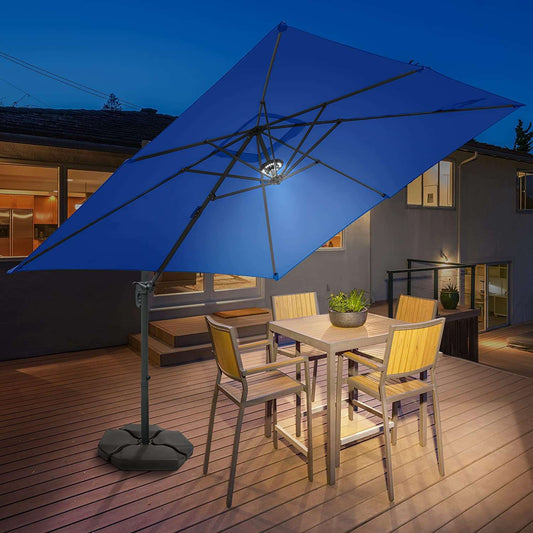 10 x 10 ft. Square Offset Patio Umbrella LED Light Cantilever Hanging Umbrella Round Outdoor Umbrella Aluminum Frame