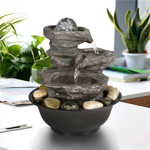 Tabletop Water Fountain with LED Lights & Ball, Indoor Outdoor, 9.84inches