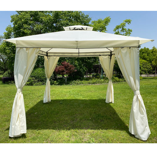 Outdoor Patio Garden Gazebo Tent, With Curta,Beige