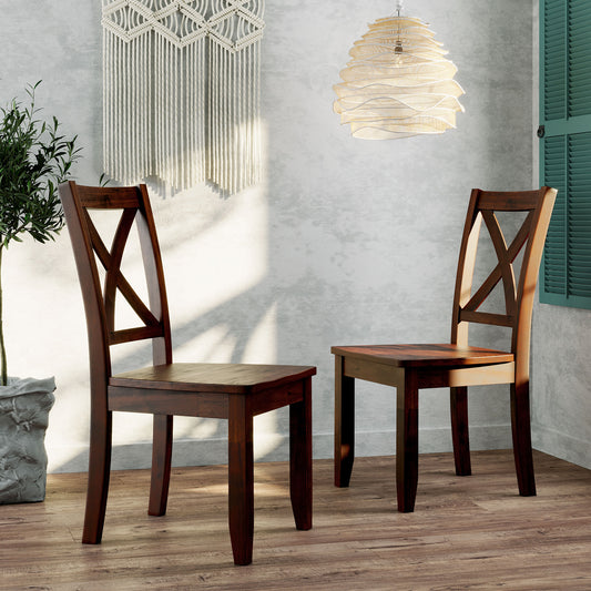 2-Piece X-Back Wood Breakfast Nook Dining Chairs Small Places, Brown