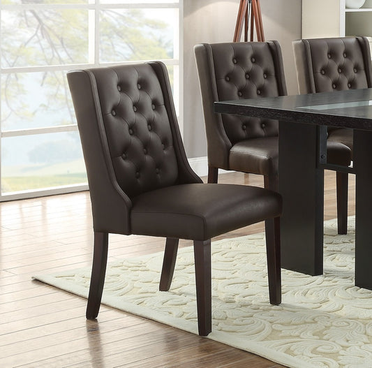 Modern Faux Leather Espresso Tufted Chairs Dining Seat, Set of 2