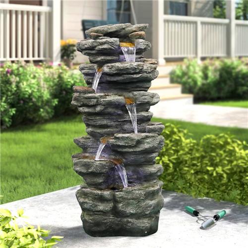 High Rock Outdoor Cascading Waterfall Fountain with LED Lights, 40inches