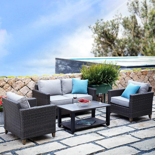 Outdoor Rattan Sets with Cushions 5 Pieces Patio Set