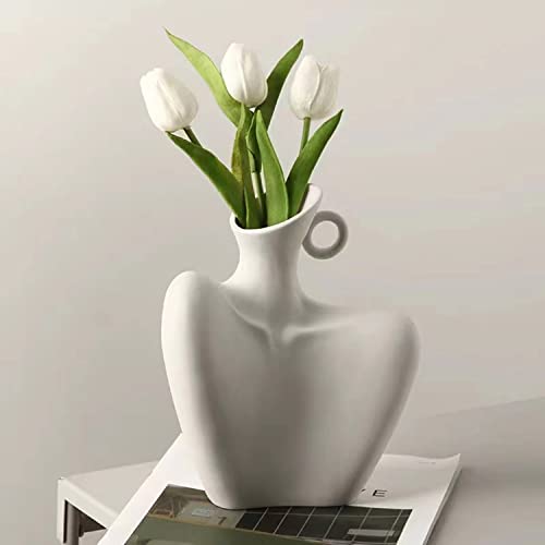 Ceramic Female Form Body Shape Flower Vase, White