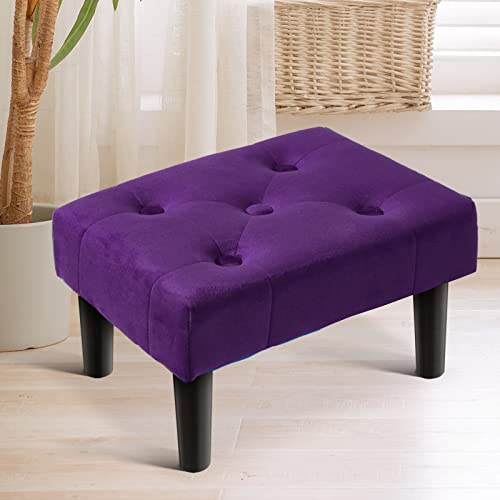 Small Purple Velvet Ottoman Footstool Ottoman, with Wood Legs, Extra Seating for Living Room Entryway Office (1PACK)