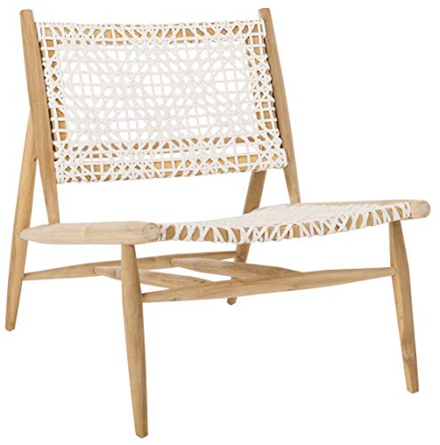 Bandelier Light Oak Teak Wood/ White Leather Weave Accent Chair (Fully Assembled)