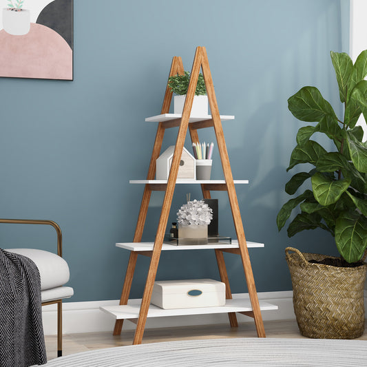Solid Bamboo Wood Oxd “A” Frame Ladder Display Bookshelf