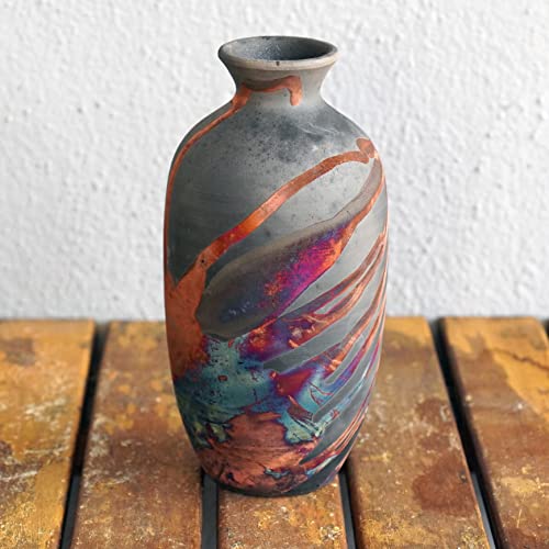 Boho Ceramic Raku Pottery Vase with Water Tube