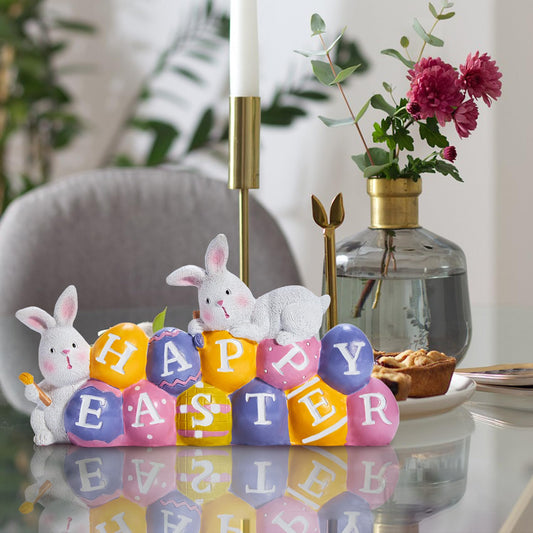 Easter Bunny Eggs Resin Centerpiece Decor Spring Tabletop Figurine for Home Holiday