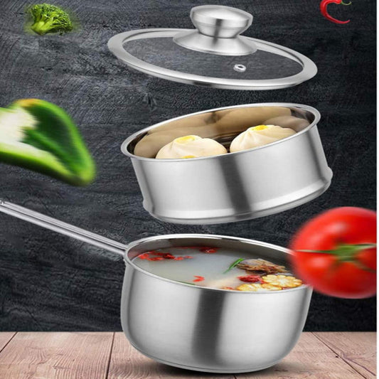 3 Pcs Stainless Steel 2QT 2-Tier Pasta Steamer Saucepan Set With Handle And Tempered Glass Lid