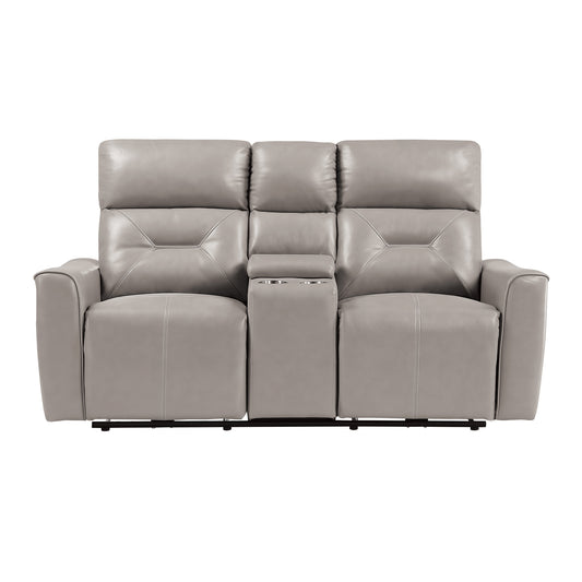 Faux-Leather Power Double Reclining Love Seat with Center Console