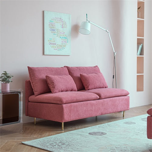 Modern Armless Loveseat Couch; Armless Settee Bench; Pink Cotton Linen-59.8''