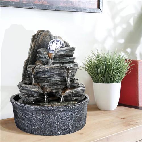 Indoor Tabletop Fountain Cascading Fountain with Led Light & Crystal Ball, 9.8inches