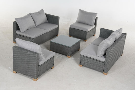 5 Piece Outdoor Rattan Sectional Sets, 6 Seats with Cushion