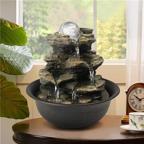 8.3inches Rock Cascading Tabletop Fountain with LED Light   Office Bedroom Relaxation