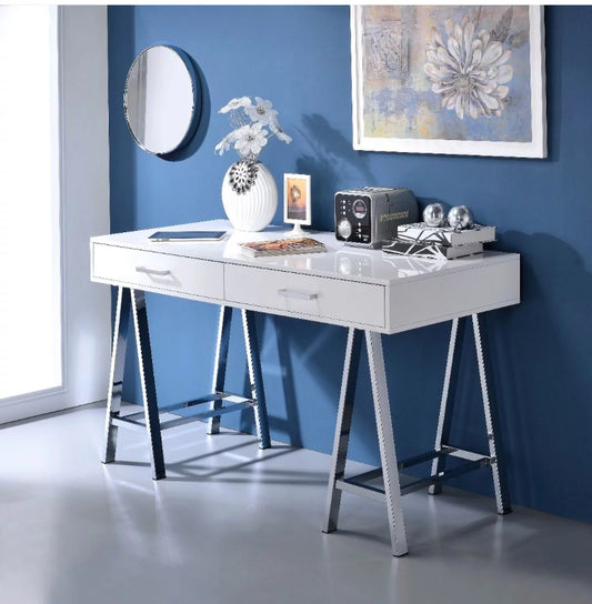 Coleen Desk in White High Gloss & Chrome