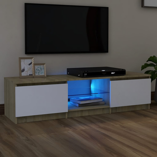 TV Stand with LED Lights White and Sonoma Oak 55.1"x15.7"x14"