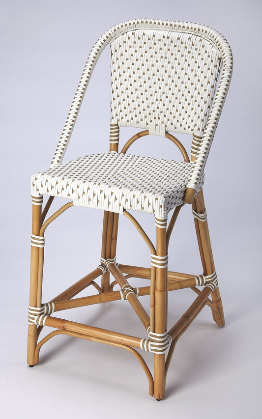 White And Tan Beige Rattan Counter Stool