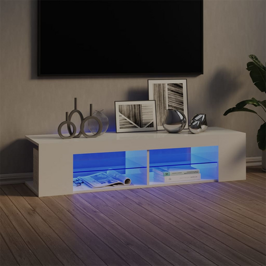 TV Stand with LED Lights High Gloss White 53.1"x15.4"x11.8"