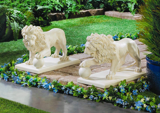 Regal Lion Garden Statue Set
