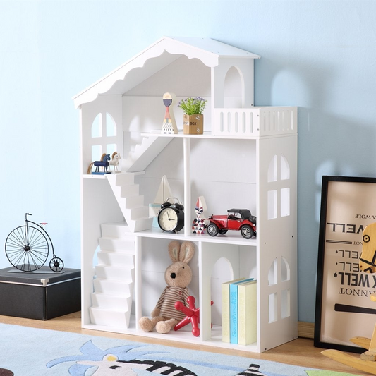 White Kids Dollhouse Bookcase, Kids Funnel