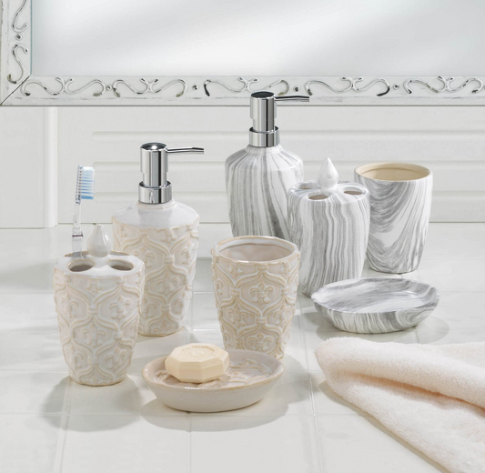 Gray Marble Porcelain Bath Accessory Set