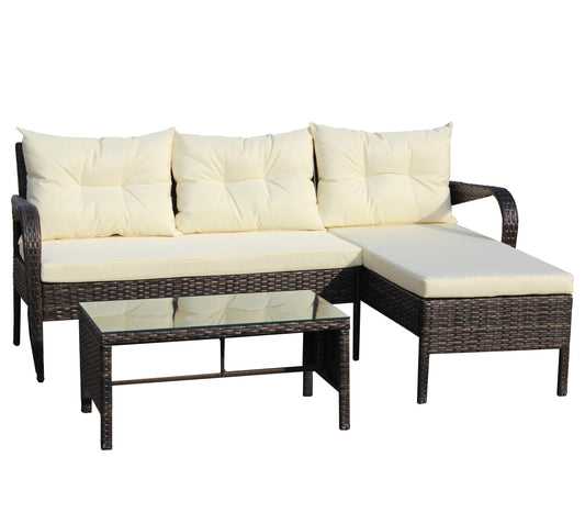 Outdoor Conversation Set Wicker Rattan Sectional Sofa With Seat Cushions, Beige Cushion