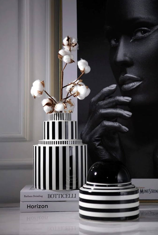 Luxury Black and White Striped Flower Ceramics Vases