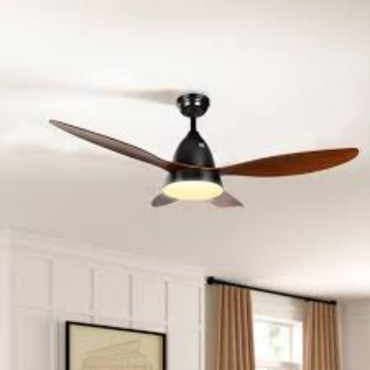 Ceiling Fan with LED Frosted Light and Remote Control, Brown-black