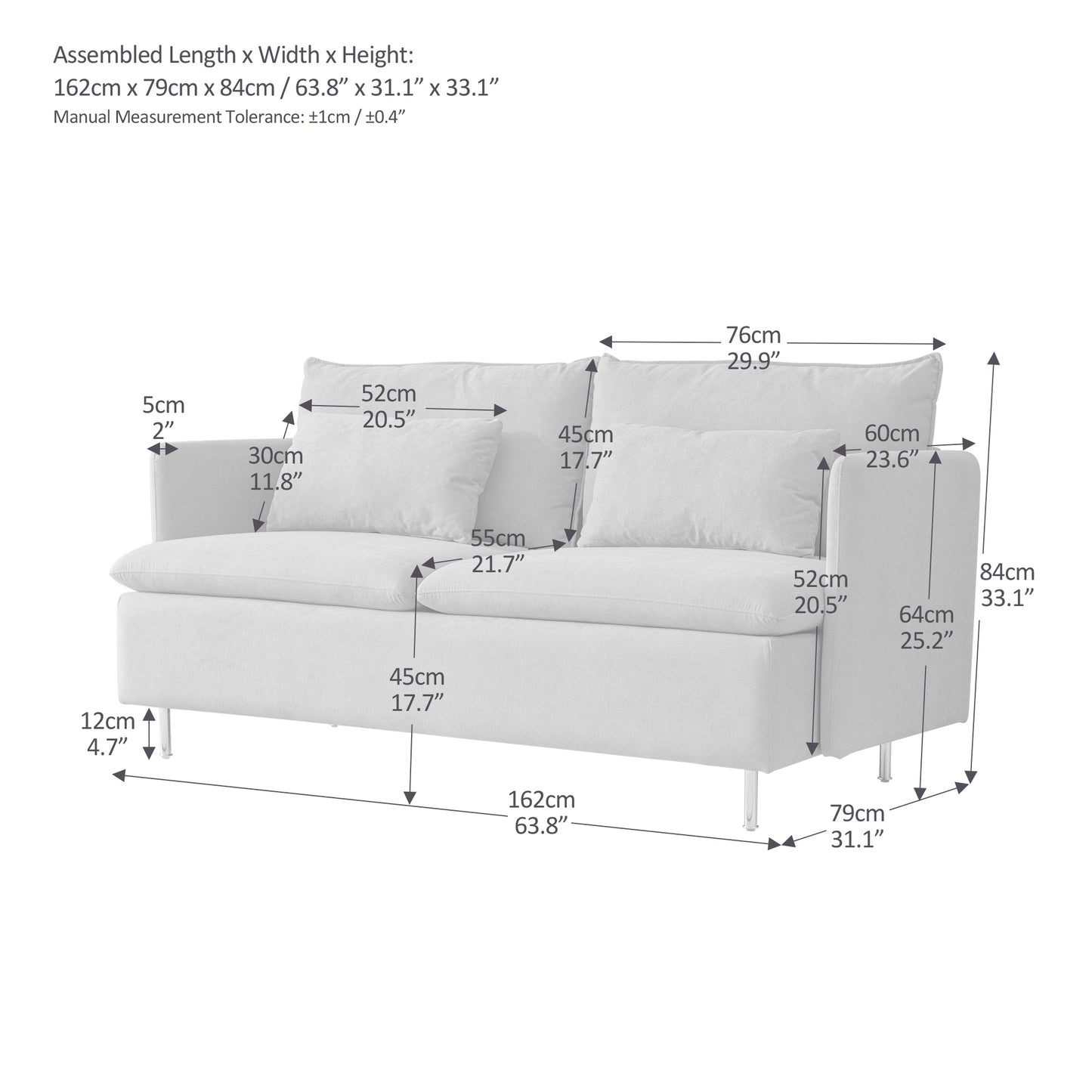 Modern Upholstered Loveseat Sofa,Pink Cotton Linen-63.8''