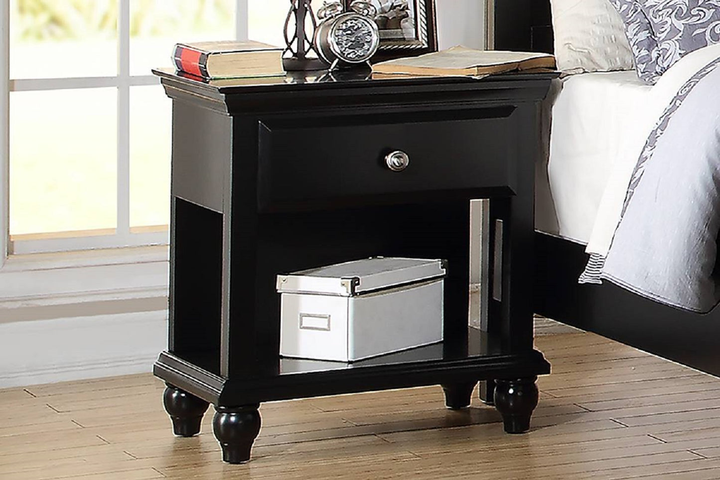 Lyndon Nightstand With One Drawer And Shelf In Black Finish