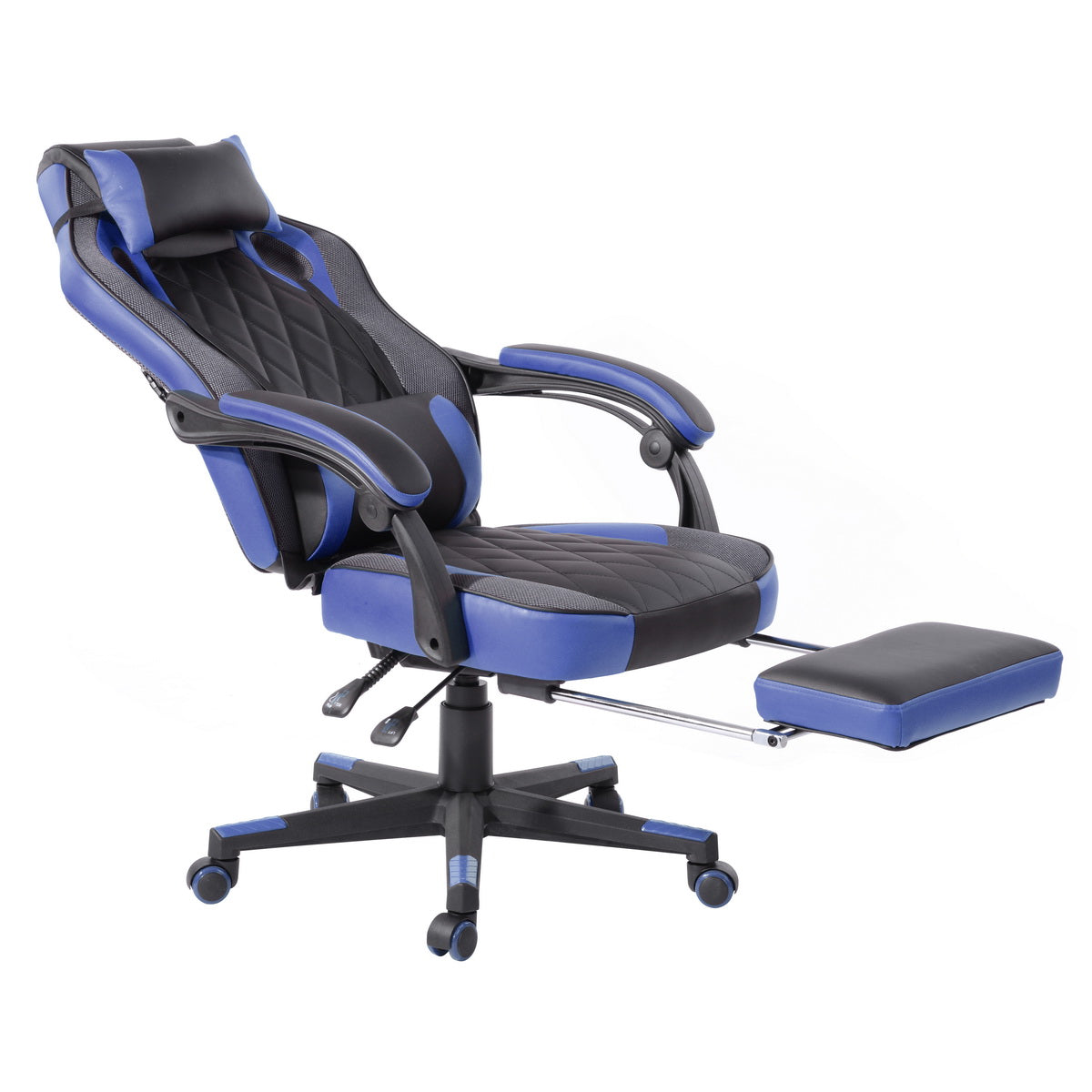 Padded PU Upholstery Foldable Armrest Gaming Chair, Burgendy Blue