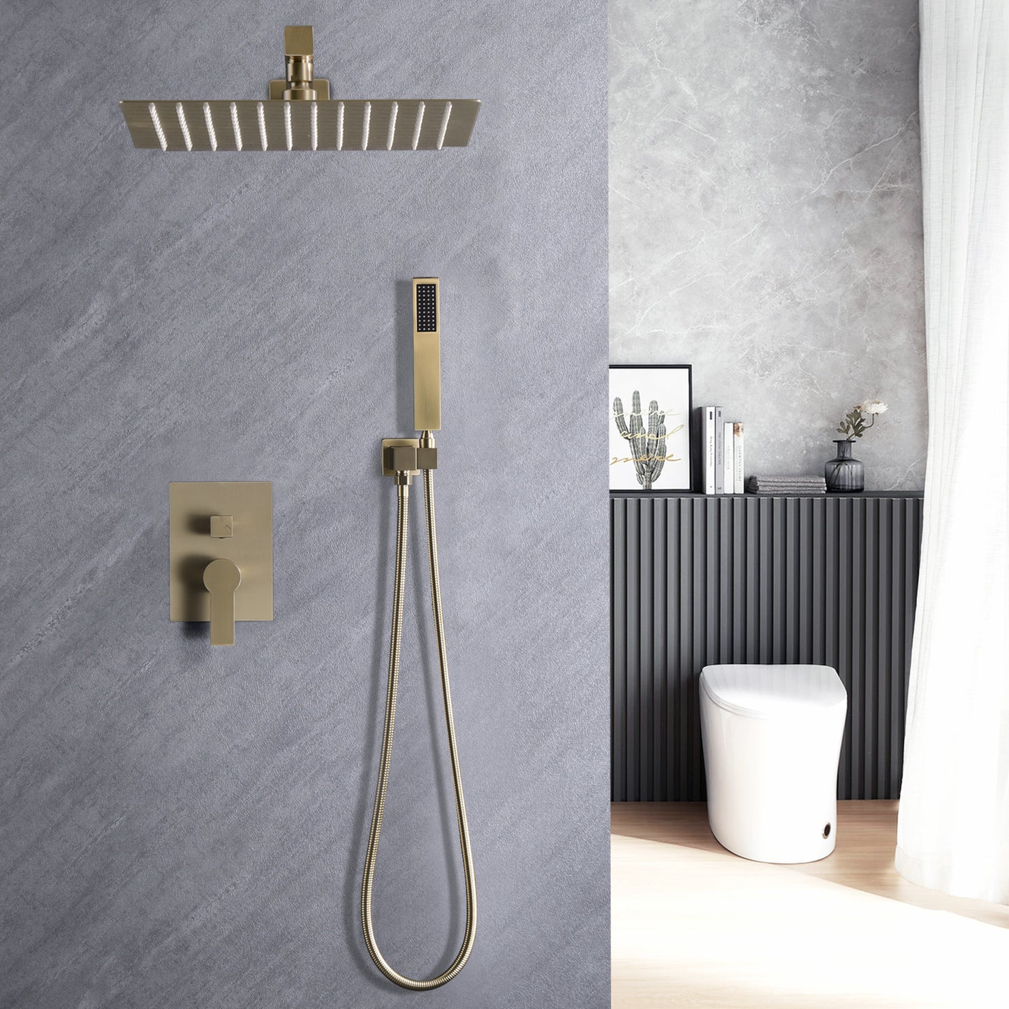 Brushed Gold Brass Rainfall Shower System