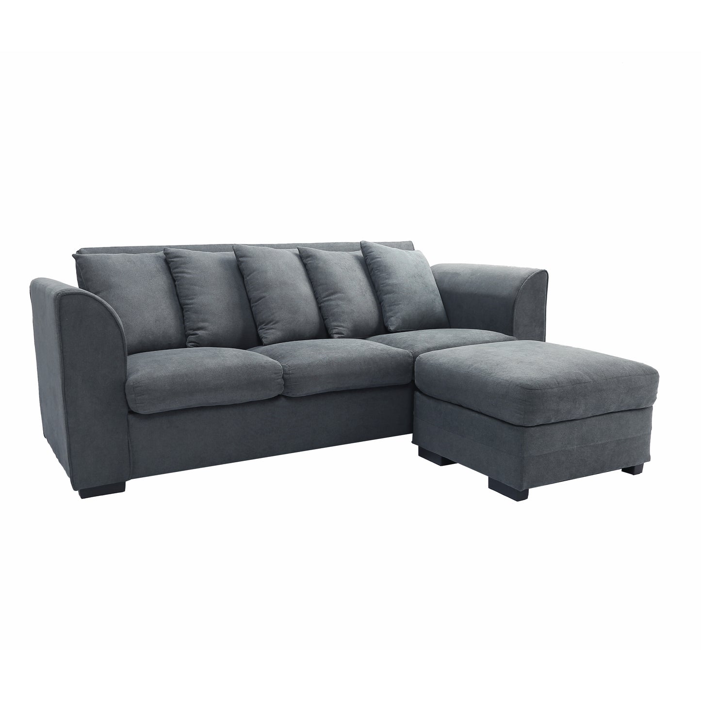2pcs  set black/grey fabric (3-seater sofa and ottoman)
