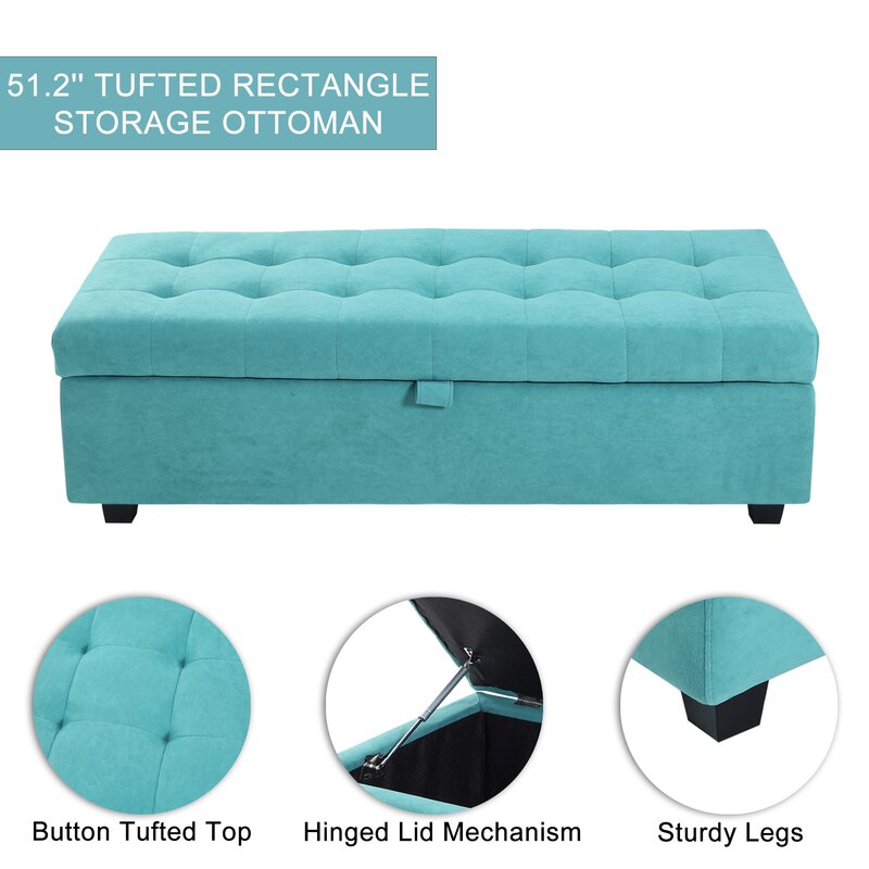 Wide Tufted Rectangle Ottoman with Compartment Space, 51.2''