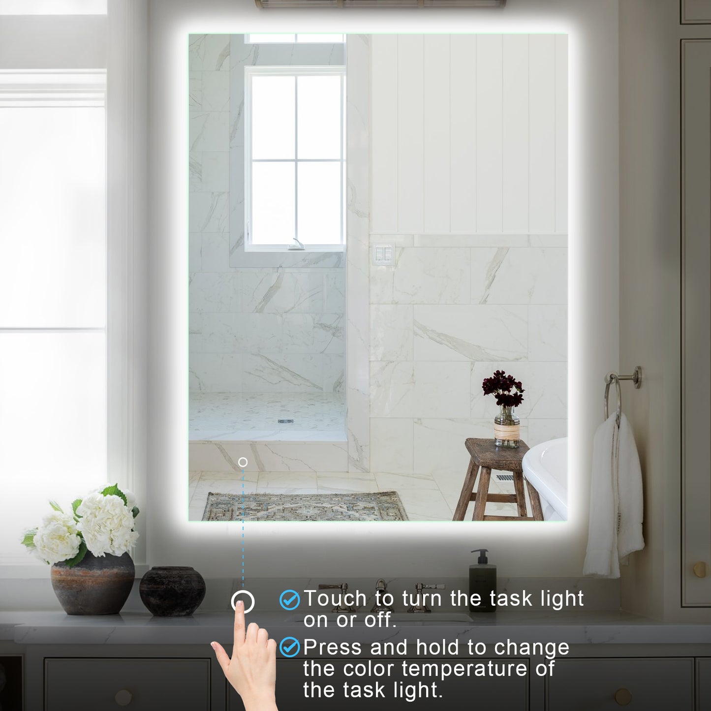 Beveled Frameless Lighted Bathroom / Vanity Mirror / Size: 28" x 36"