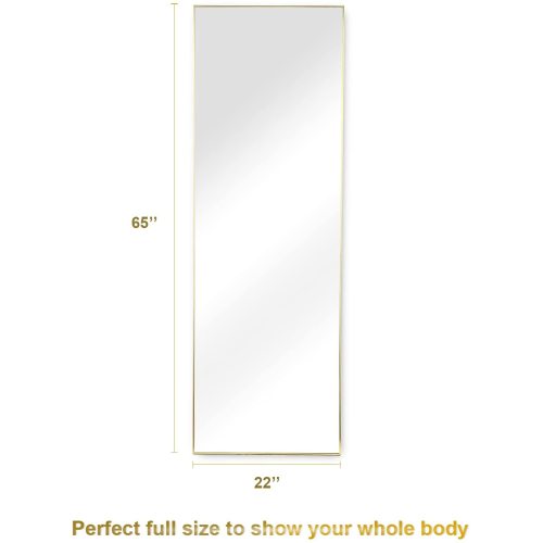 Full Length Floor Mirror with Stand, Aluminium Frame, Gold