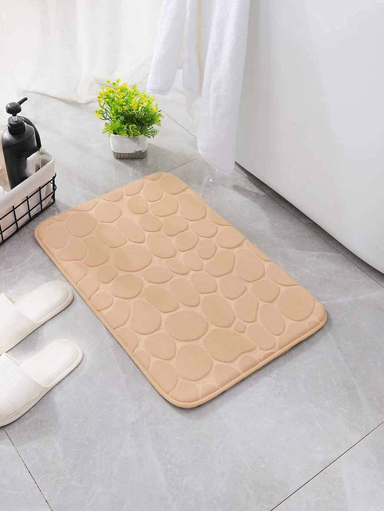 1pc  Non-Slip Cobblestone Embossed Memory Foam Bathroom Mat Pad