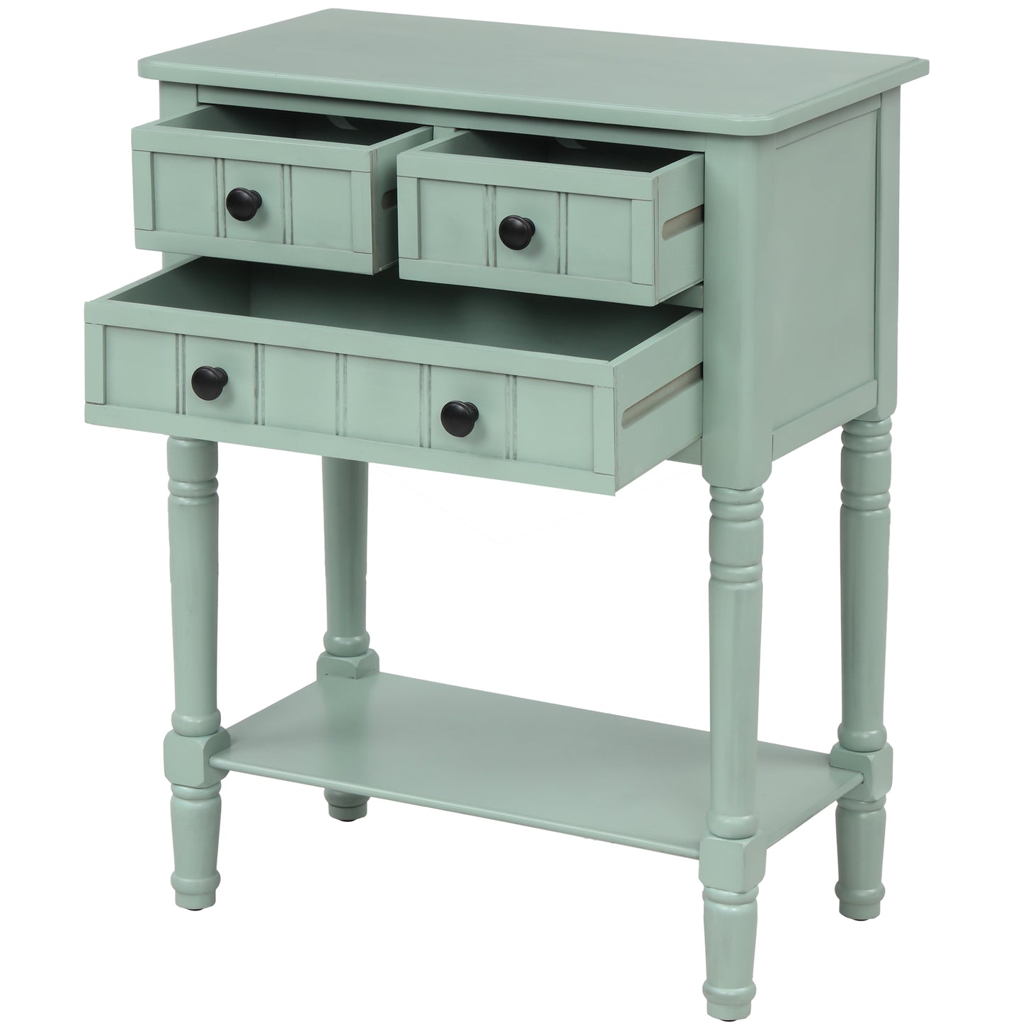 Narrow Console Table, with Three Storage Drawers and Bottom Shelf, Easy Assembly (Retro Blue)