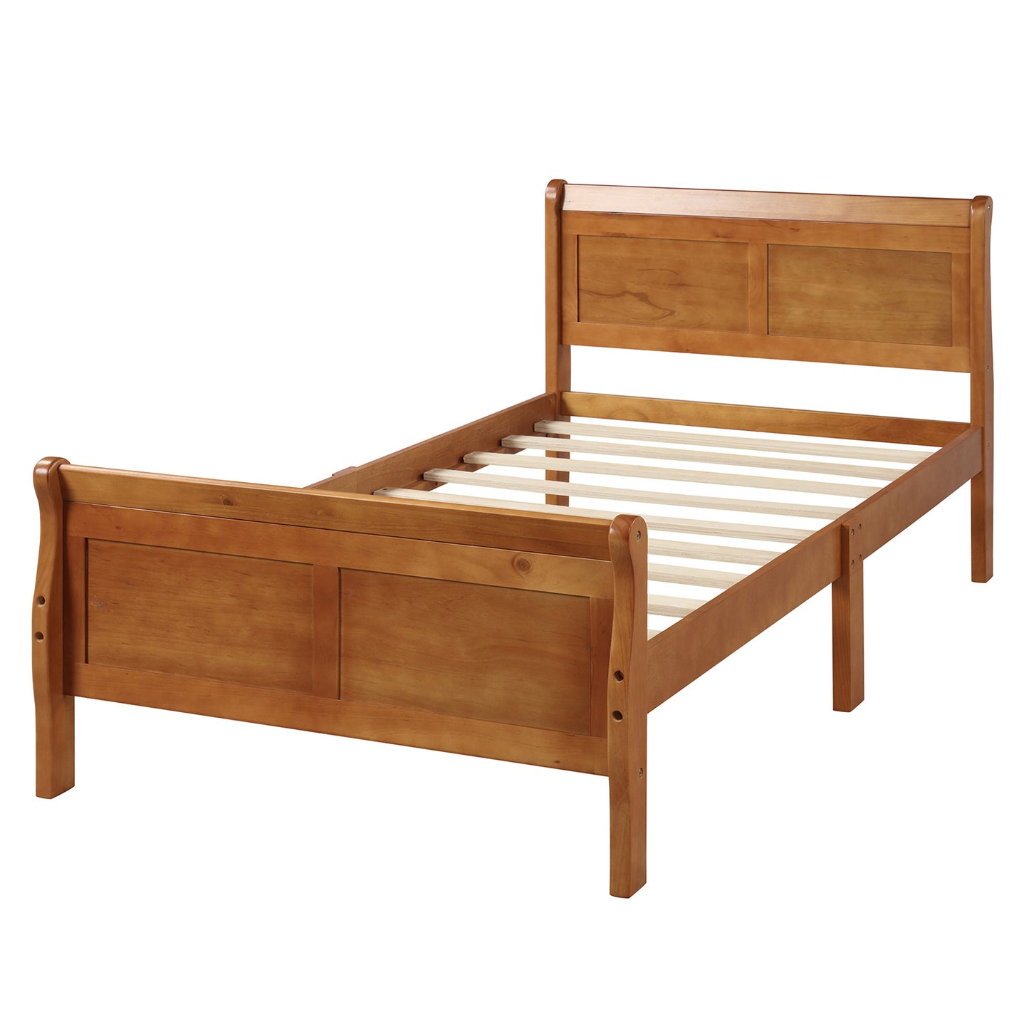 Wood Platform Bed Twin Bed Frame Mattress Foundation Sleigh Bed with Headboard/Footboard/Wood Slat Support