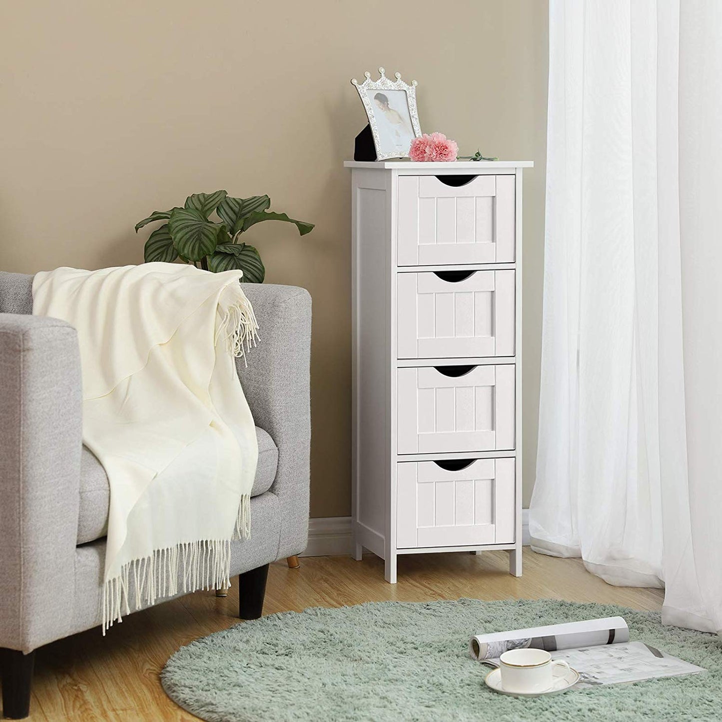 Freestanding Storage Cabinet with Drawers, White