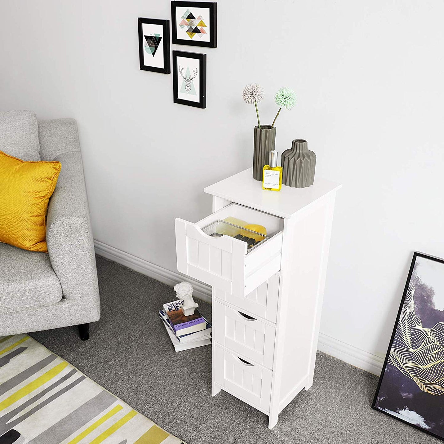 Freestanding Storage Cabinet with Drawers, White