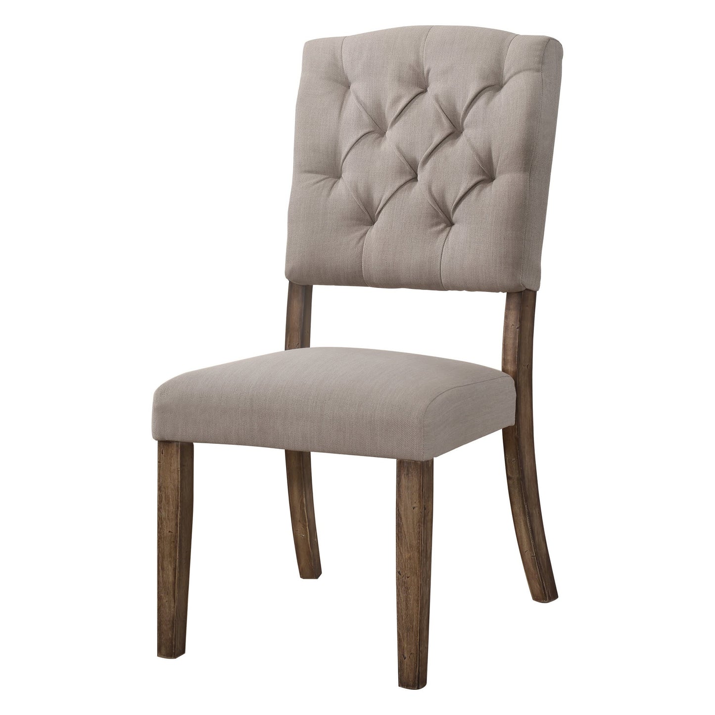 Bernard Side Chair (Set-2) in Cream Linen & Weathered Oak